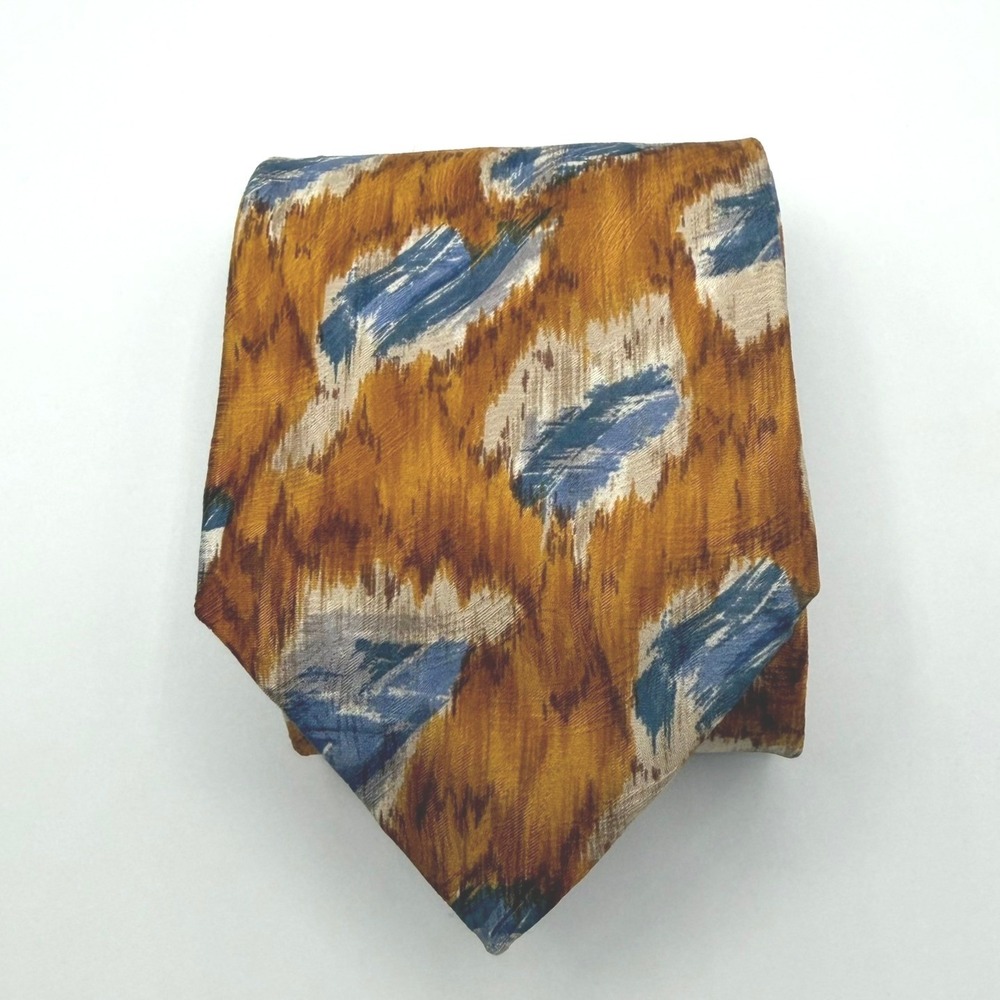 Ferrell Reed Silk Necktie Mens OS Gold Blue Abstract Ikat Italy USA